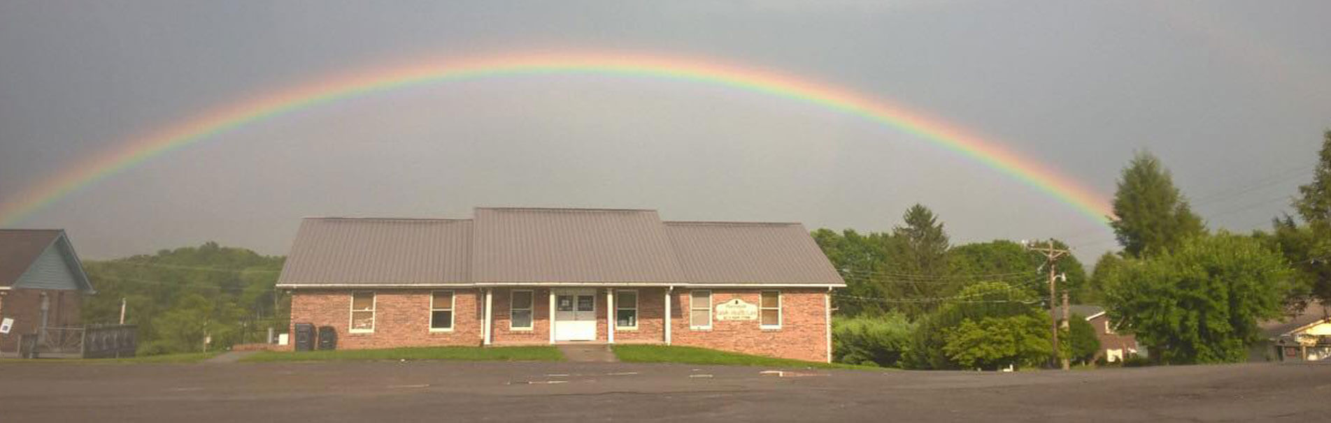 Rainbow over the building at Claiborne Health & Wellness in Harrogate, TN