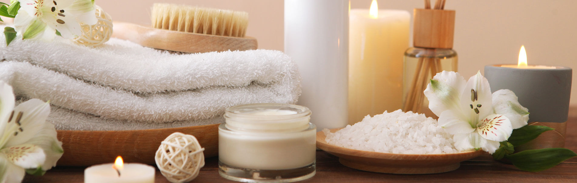 Spa Items with assorted towels and candles